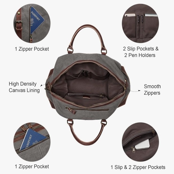 Canvas and Leather Trim Travel Bag vintage look Duffle bag - Picture 16 of 16